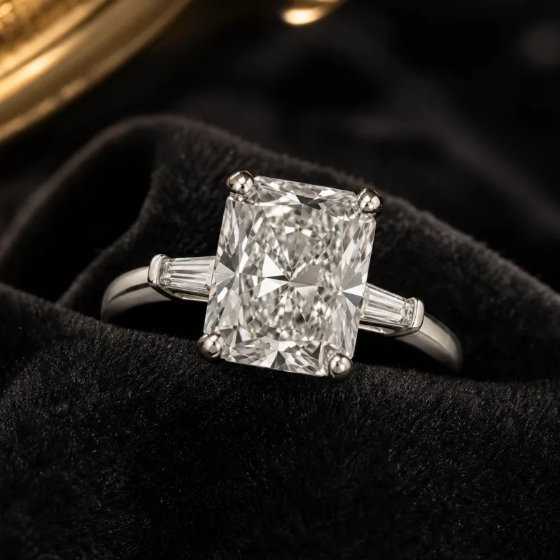 Radiant laboratorijsko pridelan diamant v elegantnem prstanu
