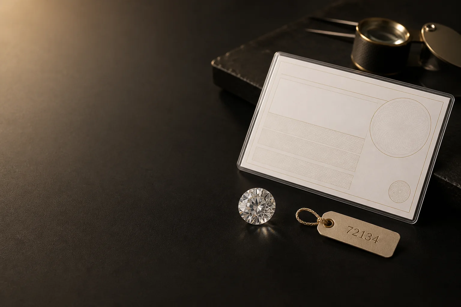 Laboratorijski diamant ob dokumentaciji in identifikacijski oznaki